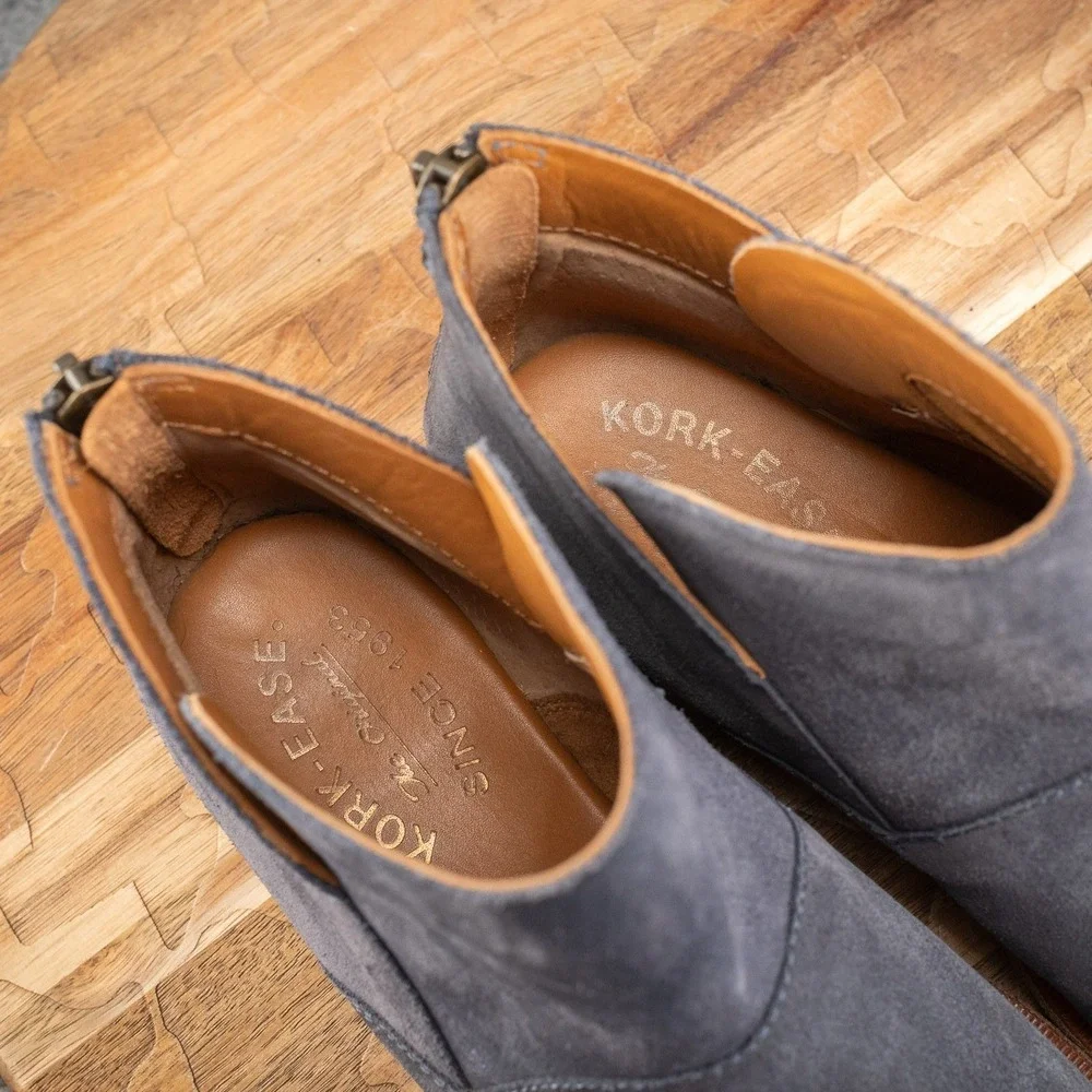 Kork-Ease Gray Suede Ankle Booties